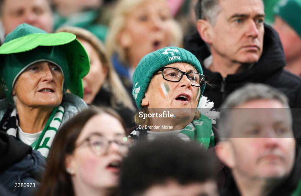 6 March 2026; Supporters during the Guinness 6 Nations Rugby Championship match between Ireland and Wales at the Aviva Stadium in Dublin. Photo by Brendan Moran/Sportsfile