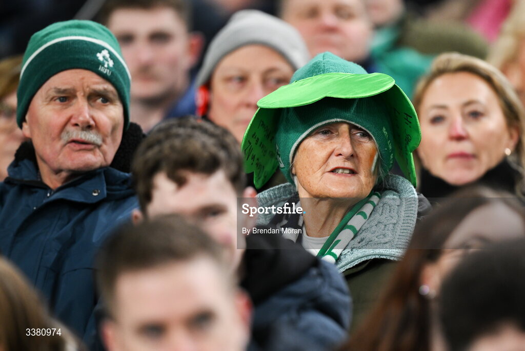 6 March 2026; Supporters during the Guinness 6 Nations Rugby Championship match between Ireland and Wales at the Aviva Stadium in Dublin. Photo by Brendan Moran/Sportsfile