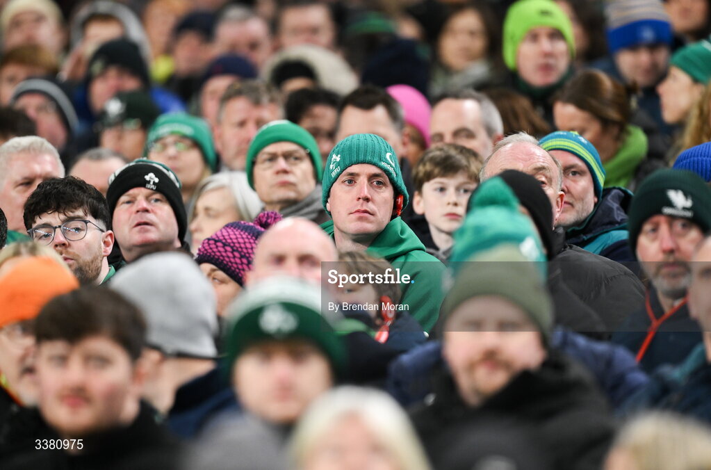 6 March 2026; Supporters during the Guinness 6 Nations Rugby Championship match between Ireland and Wales at the Aviva Stadium in Dublin. Photo by Brendan Moran/Sportsfile