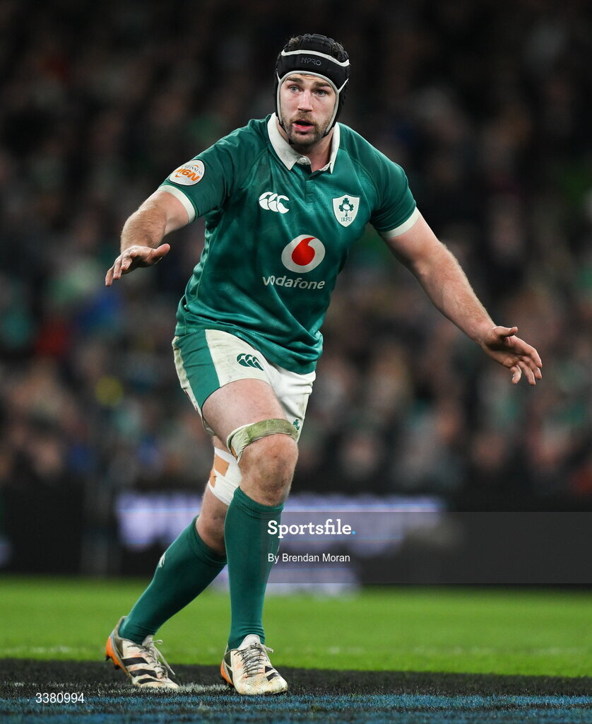 6 March 2026; Caelan Doris of Ireland during the Guinness 6 Nations Rugby Championship match between Ireland and Wales at the Aviva Stadium in Dublin. Photo by Brendan Moran/Sportsfile