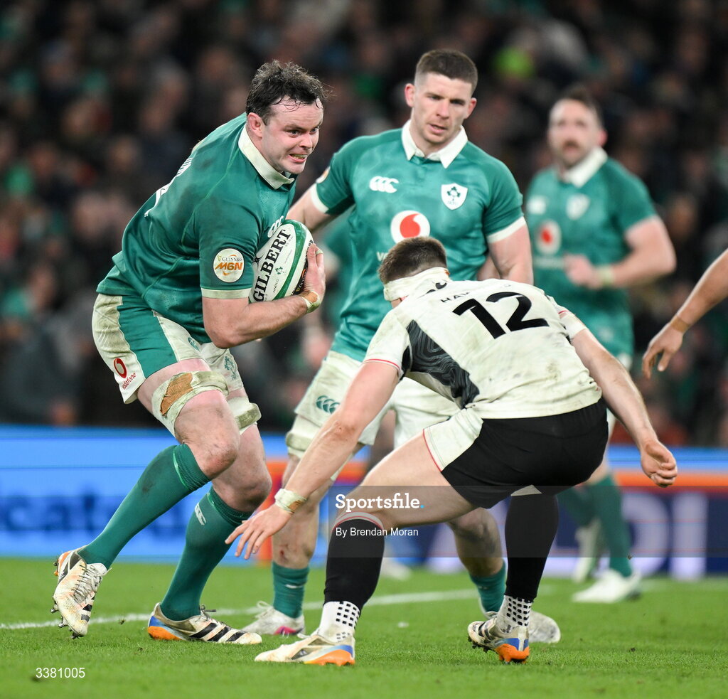 6 March 2026; James Ryan of Ireland in action against Joe Hawkins of Wales during the Guinness 6 Nations Rugby Championship match between Ireland and Wales at the Aviva Stadium in Dublin. Photo by Brendan Moran/Sportsfile