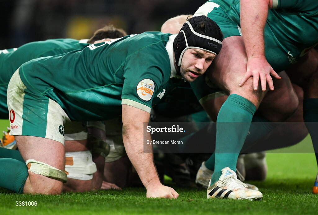 6 March 2026; Caelan Doris of Ireland during the Guinness 6 Nations Rugby Championship match between Ireland and Wales at the Aviva Stadium in Dublin. Photo by Brendan Moran/Sportsfile