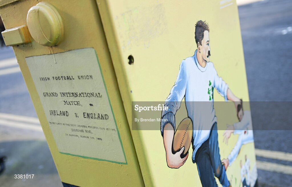 6 March 2026; A rugby mural outside the stadium before the Guinness 6 Nations Rugby Championship match between Ireland and Wales at the Aviva Stadium in Dublin. Photo by Brendan Moran/Sportsfile