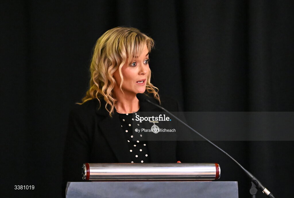 6 March 2026; GAA Rounders President Paula Doherty during day one of the LGFA Annual Congress at the Diamond Coast Hotel in Sligo. Photo by Piaras Ó Mídheach/Sportsfile