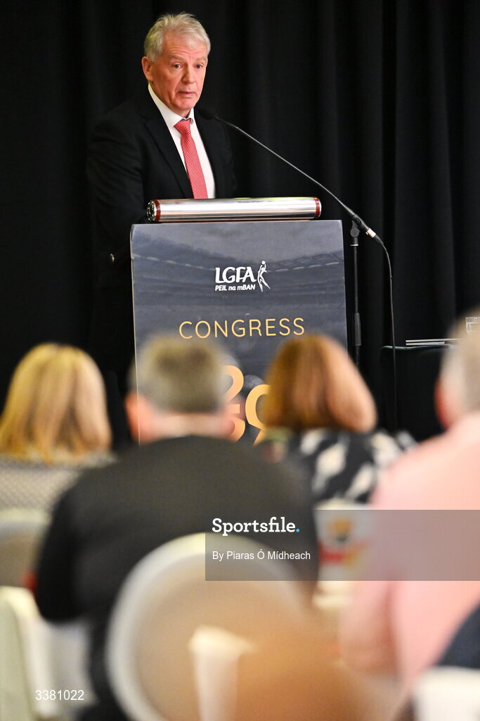 6 March 2026; Connacht GAA Council president Vincent Neary during day one of the LGFA Annual Congress at the Diamond Coast Hotel in Sligo. Photo by Piaras Ó Mídheach/Sportsfile