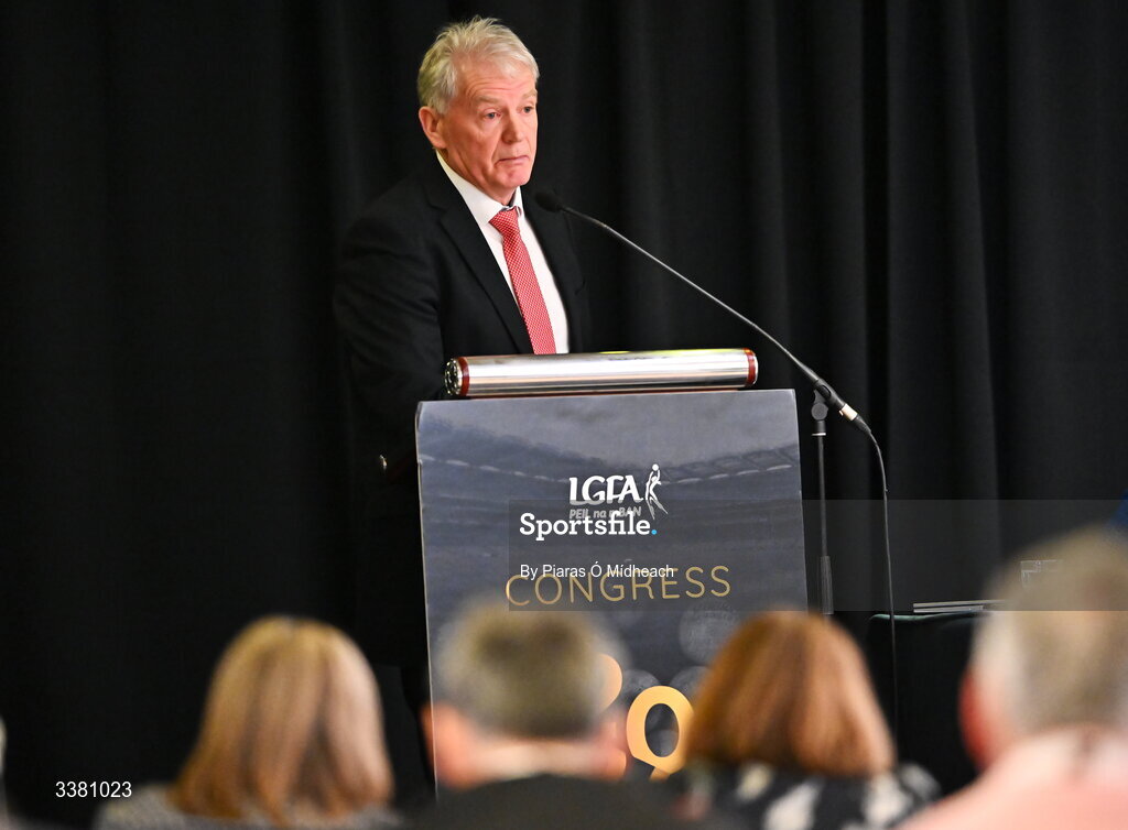 6 March 2026; Connacht GAA Council president Vincent Neary during day one of the LGFA Annual Congress at the Diamond Coast Hotel in Sligo. Photo by Piaras Ó Mídheach/Sportsfile