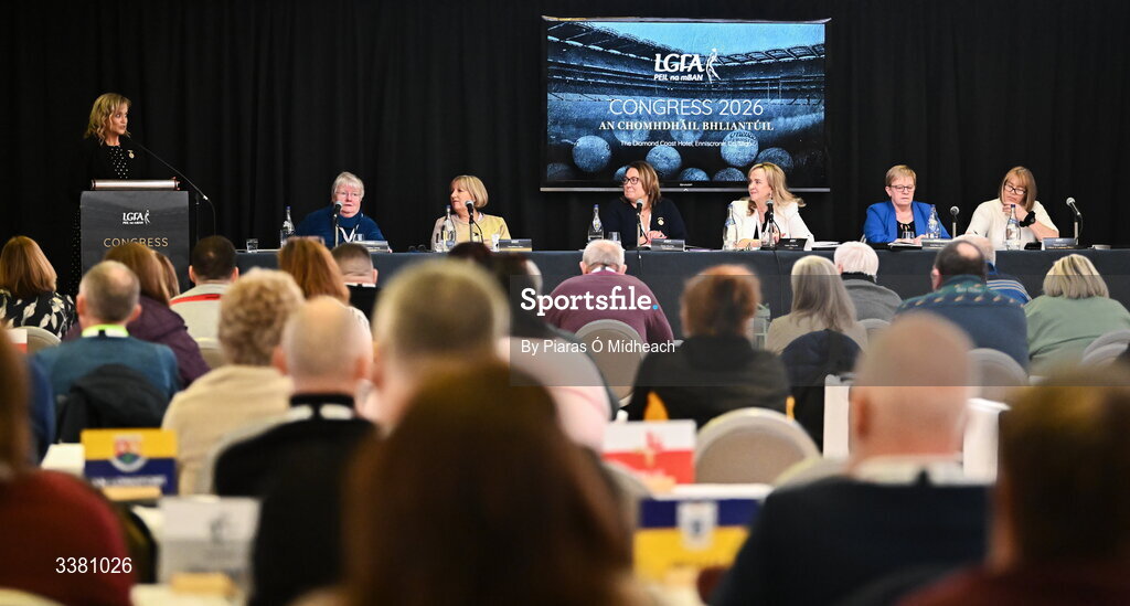 6 March 2026; GAA Rounders President Paula Doherty during day one of the LGFA Annual Congress at the Diamond Coast Hotel in Sligo. Photo by Piaras Ó Mídheach/Sportsfile