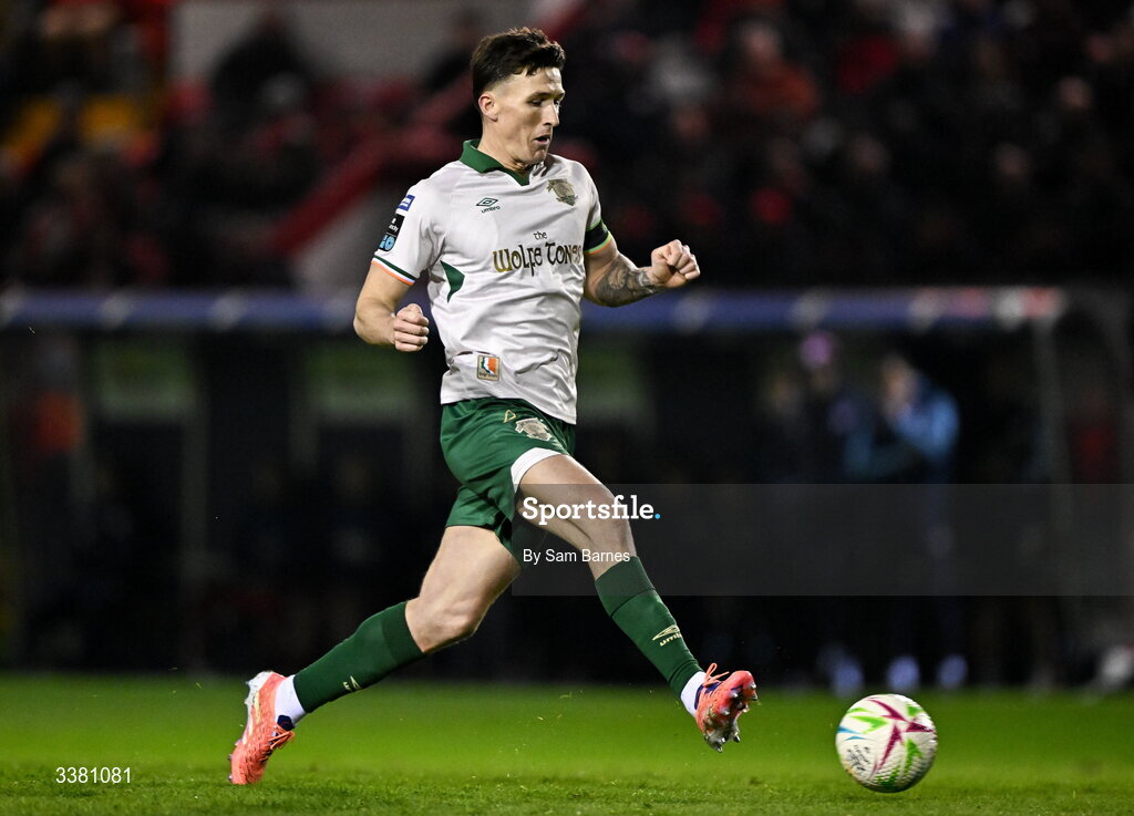 6 March 2026; Joe Redmond of St Patrick's Athletic during the SSE Airtricity Men's Premier Division match between Shelbourne and St Patrick's Athletic at Tolka Park in Dublin. Photo by Sam Barnes/Sportsfile