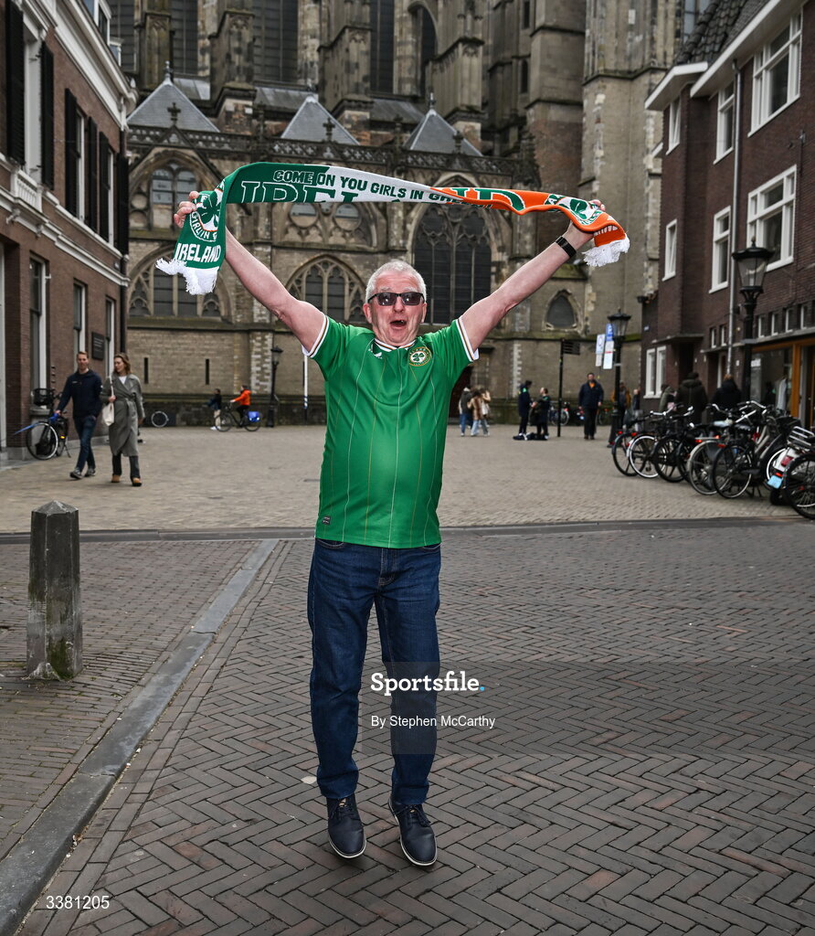 7 March 2026; Republic of Ireland supporter Robert Larkin in Utrecht ahead of their side's 2027 FIFA Women’s World Cup Qualifier match against Netherlands at Stadion Galgenwaard in Utrecht, Netherlands. Photo by Stephen McCarthy/Sportsfile