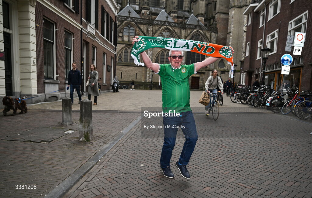7 March 2026; Republic of Ireland supporter Robert Larkin in Utrecht ahead of their side's 2027 FIFA Women’s World Cup Qualifier match against Netherlands at Stadion Galgenwaard in Utrecht, Netherlands. Photo by Stephen McCarthy/Sportsfile