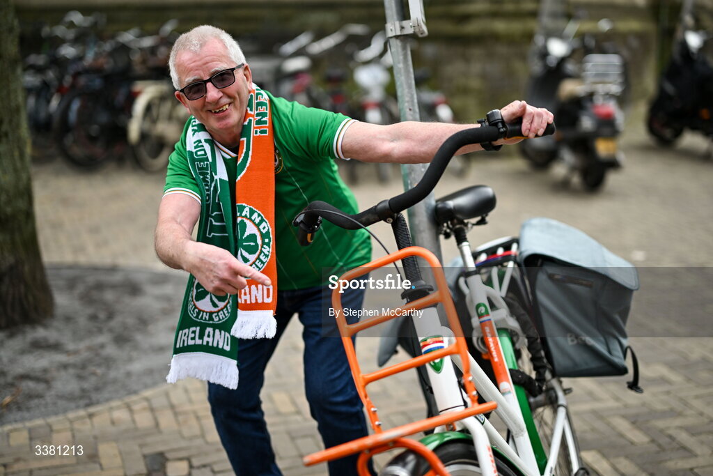 7 March 2026; Republic of Ireland supporter Robert Larkin in Utrecht ahead of their side's 2027 FIFA Women’s World Cup Qualifier match against Netherlands at Stadion Galgenwaard in Utrecht, Netherlands. Photo by Stephen McCarthy/Sportsfile