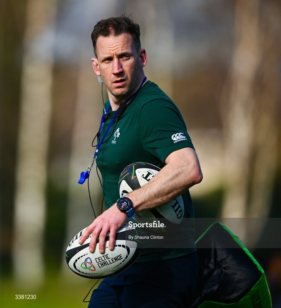 7 March 2026; Wolfhounds head coach Neil Alcorn before the Celtic Challenge Round 10 match between Wolfhounds and Clovers at Belfield Bowl in Dublin. Photo by Shauna Clinton/Sportsfile