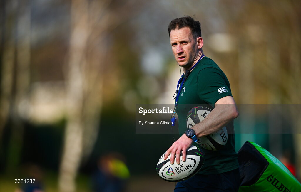 7 March 2026; Wolfhounds head coach Neil Alcorn before the Celtic Challenge Round 10 match between Wolfhounds and Clovers at Belfield Bowl in Dublin. Photo by Shauna Clinton/Sportsfile