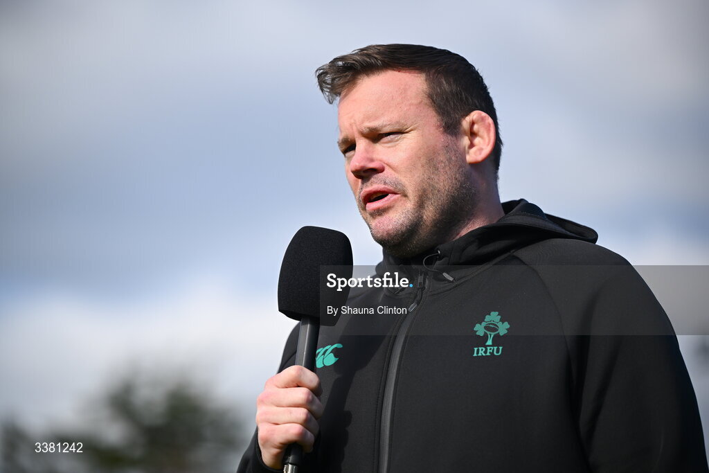 7 March 2026; Clovers head coach Denis Fogarty before the Celtic Challenge Round 10 match between Wolfhounds and Clovers at Belfield Bowl in Dublin. Photo by Shauna Clinton/Sportsfile