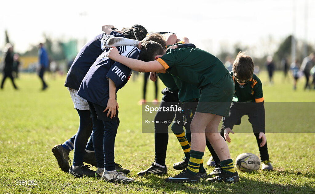 7 March 2026; Action during the Aviva Minis Rugby Festival between Portlaoise RFC and Boyne RFC at Balbriggan Rugby Club in Dublin. Photo by Ramsey Cardy/Sportsfile