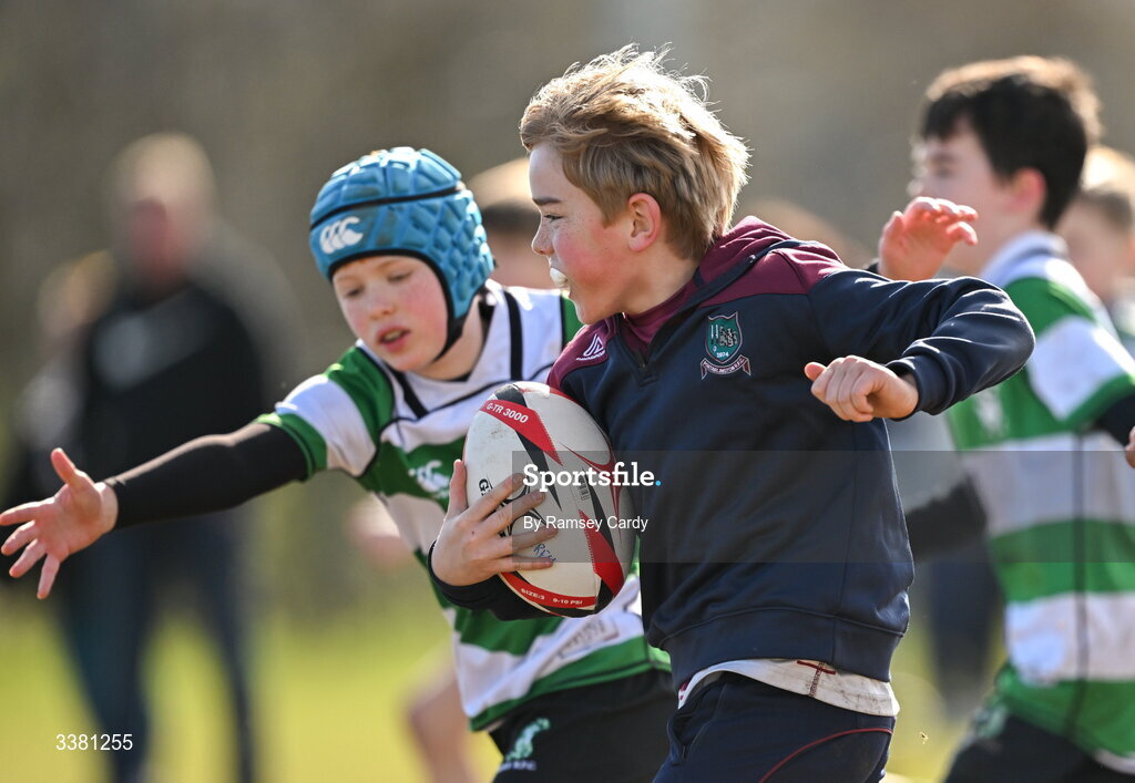 7 March 2026; Action during the Aviva Minis Rugby Festival between Naas RFC and Portarlington RFC at Balbriggan Rugby Club in Dublin. Photo by Ramsey Cardy/Sportsfile