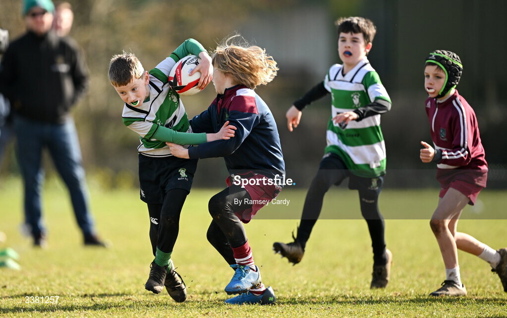 7 March 2026; Action during the Aviva Minis Rugby Festival between Naas RFC and Portarlington RFC at Balbriggan Rugby Club in Dublin. Photo by Ramsey Cardy/Sportsfile