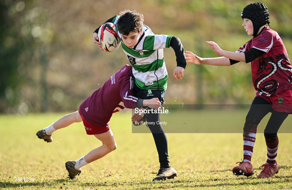 7 March 2026; Action during the Aviva Minis Rugby Festival between Naas RFC and Portarlington RFC at Balbriggan Rugby Club in Dublin. Photo by Ramsey Cardy/Sportsfile