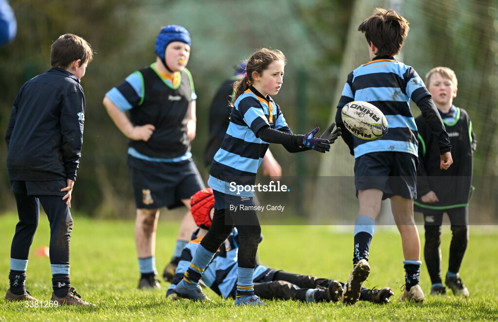 7 March 2026; Action during the Aviva Minis Rugby Festival at Balbriggan Rugby Club in Dublin. Photo by Ramsey Cardy/Sportsfile