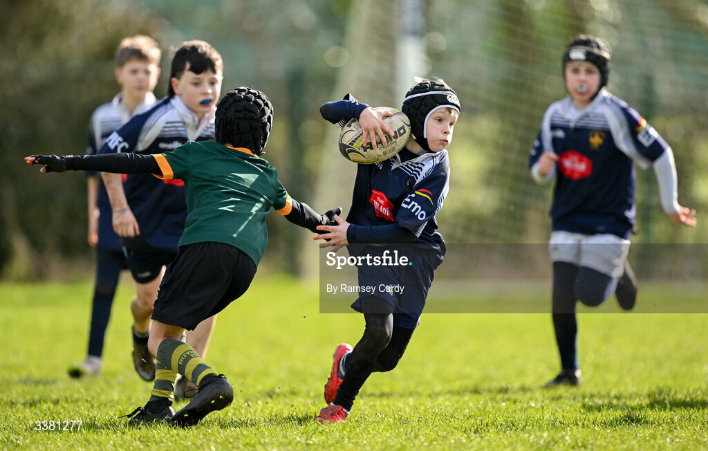 7 March 2026; Action during the Aviva Minis Rugby Festival between Portlaoise RFC and Boyne RFC at Balbriggan Rugby Club in Dublin. Photo by Ramsey Cardy/Sportsfile