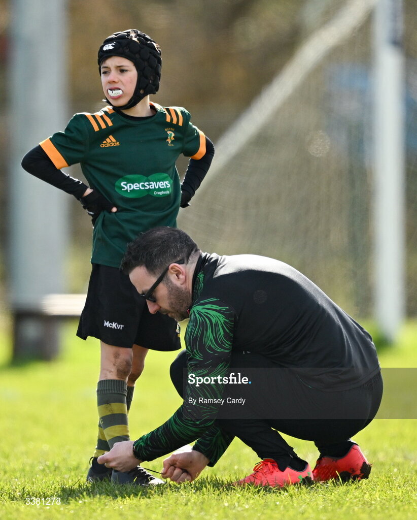 7 March 2026; Action during the Aviva Minis Rugby Festival between Portlaoise RFC and Boyne RFC at Balbriggan Rugby Club in Dublin. Photo by Ramsey Cardy/Sportsfile