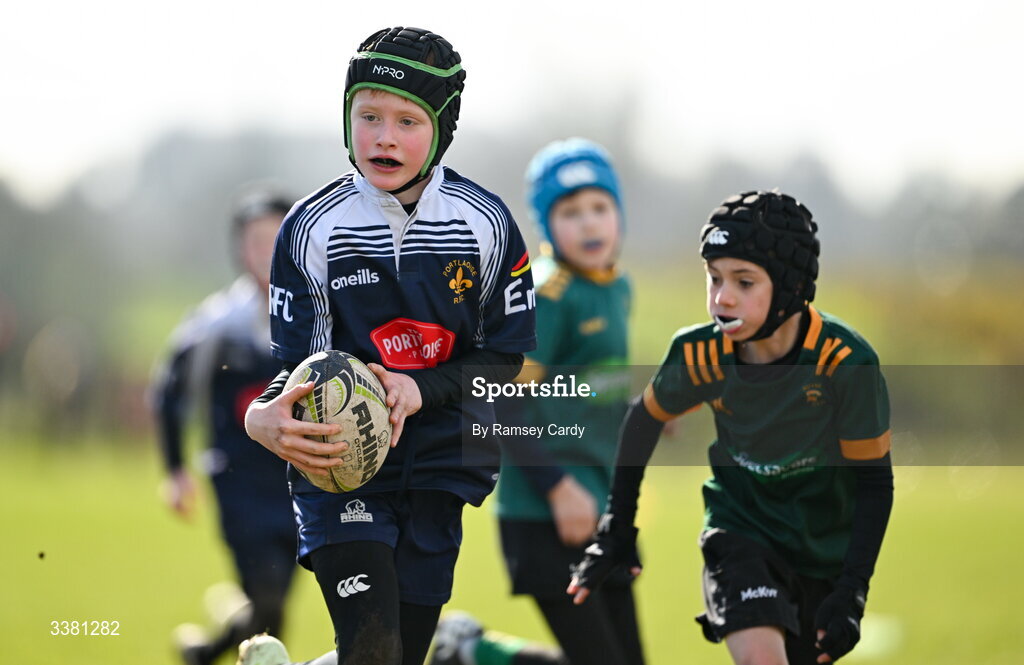 7 March 2026; Action during the Aviva Minis Rugby Festival between Portlaoise RFC and Boyne RFC at Balbriggan Rugby Club in Dublin. Photo by Ramsey Cardy/Sportsfile