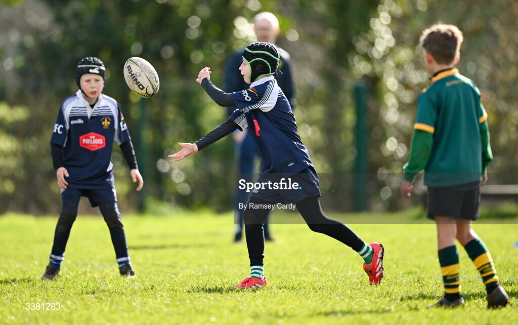 7 March 2026; Action during the Aviva Minis Rugby Festival between Portlaoise RFC and Boyne RFC at Balbriggan Rugby Club in Dublin. Photo by Ramsey Cardy/Sportsfile