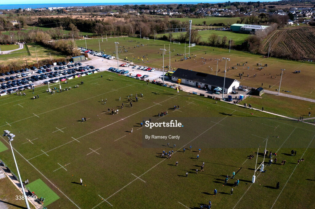 7 March 2026; An aerial view of action during the Aviva Minis Rugby Festival at Balbriggan Rugby Club in Dublin. Photo by Ramsey Cardy/Sportsfile
