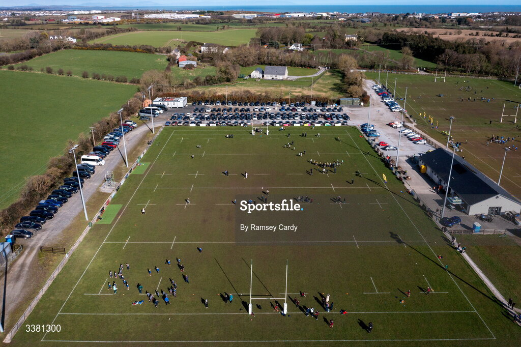 7 March 2026; An aerial view of action during the Aviva Minis Rugby Festival at Balbriggan Rugby Club in Dublin. Photo by Ramsey Cardy/Sportsfile