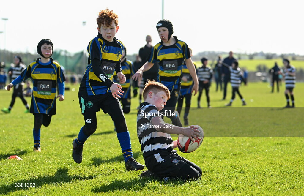 7 March 2026; Action during the Aviva Minis Rugby Festival between Ratoath RFC and Wexford Wanderers RFC at Balbriggan Rugby Club in Dublin. Photo by Ramsey Cardy/Sportsfile