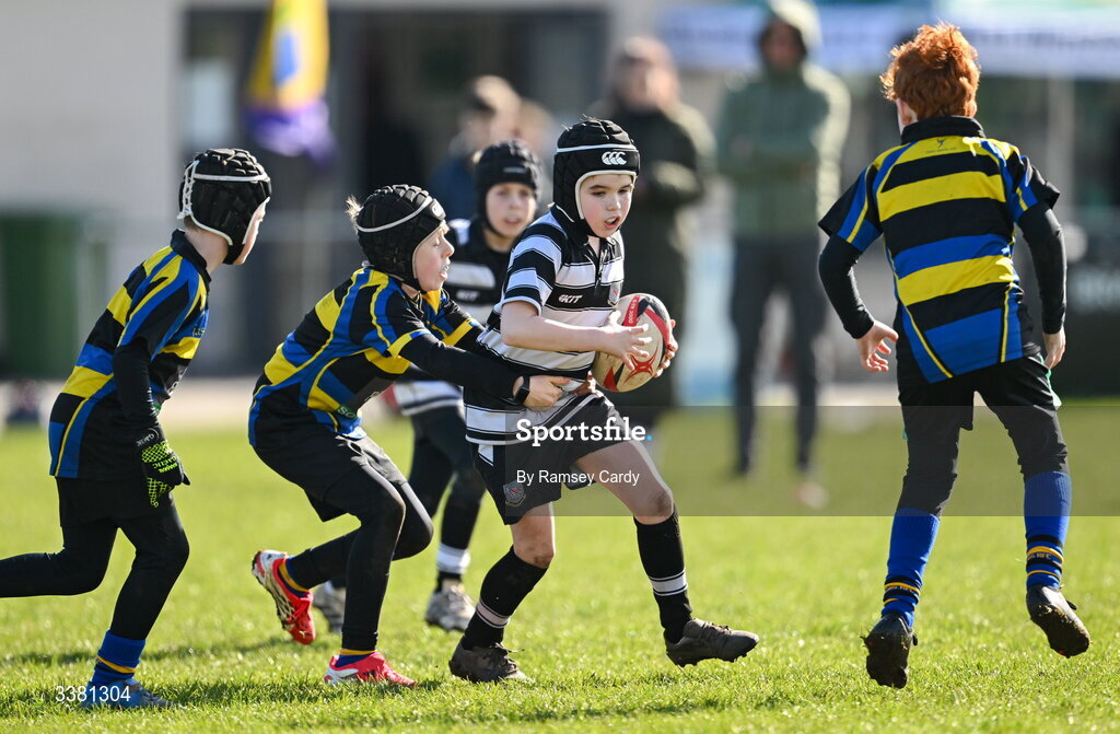 7 March 2026; Action during the Aviva Minis Rugby Festival between Ratoath RFC and Wexford Wanderers RFC at Balbriggan Rugby Club in Dublin. Photo by Ramsey Cardy/Sportsfile