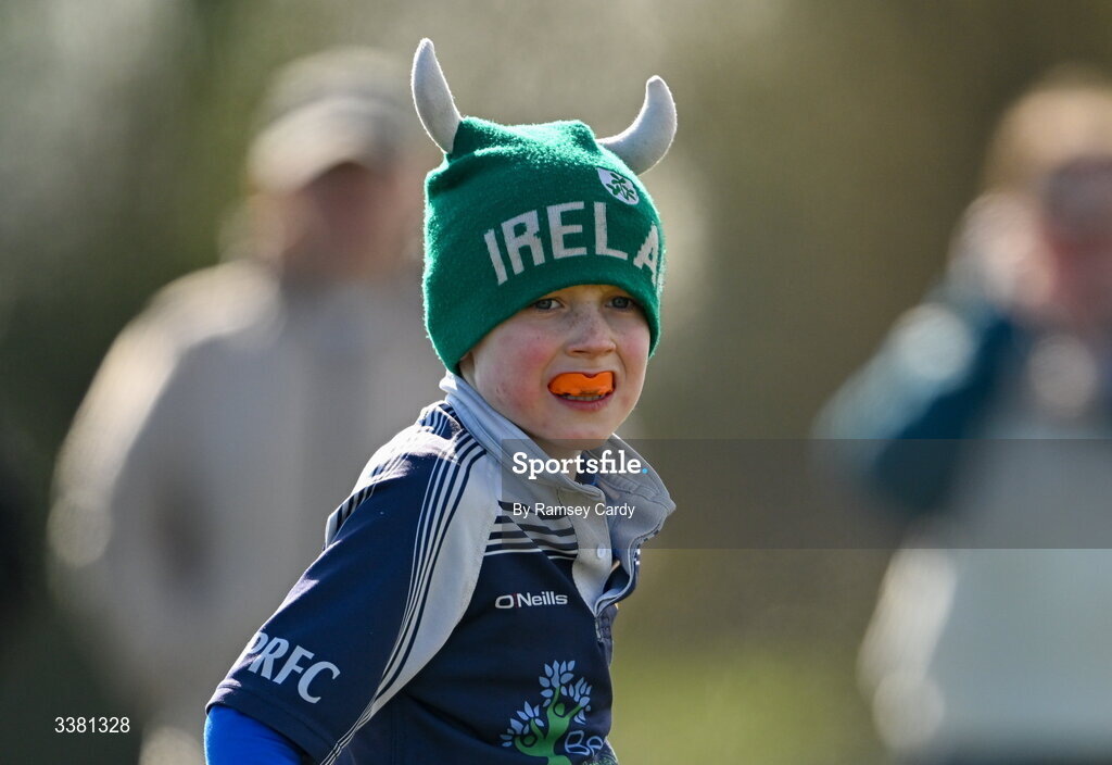 7 March 2026; Action during the Aviva Minis Rugby Festival between Portlaoise RFC and Arklow RFC at Balbriggan Rugby Club in Dublin. Photo by Ramsey Cardy/Sportsfile