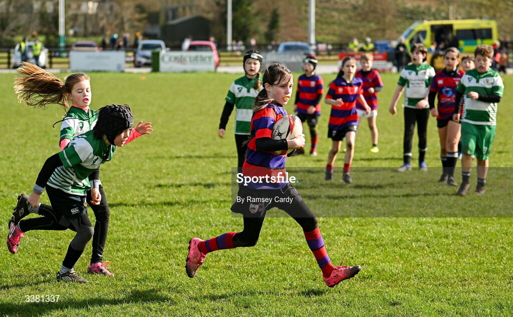 7 March 2026; Action during the Aviva Minis Rugby Festival between Athboy RFC and Balbriggan RFC at Balbriggan Rugby Club in Dublin. Photo by Ramsey Cardy/Sportsfile