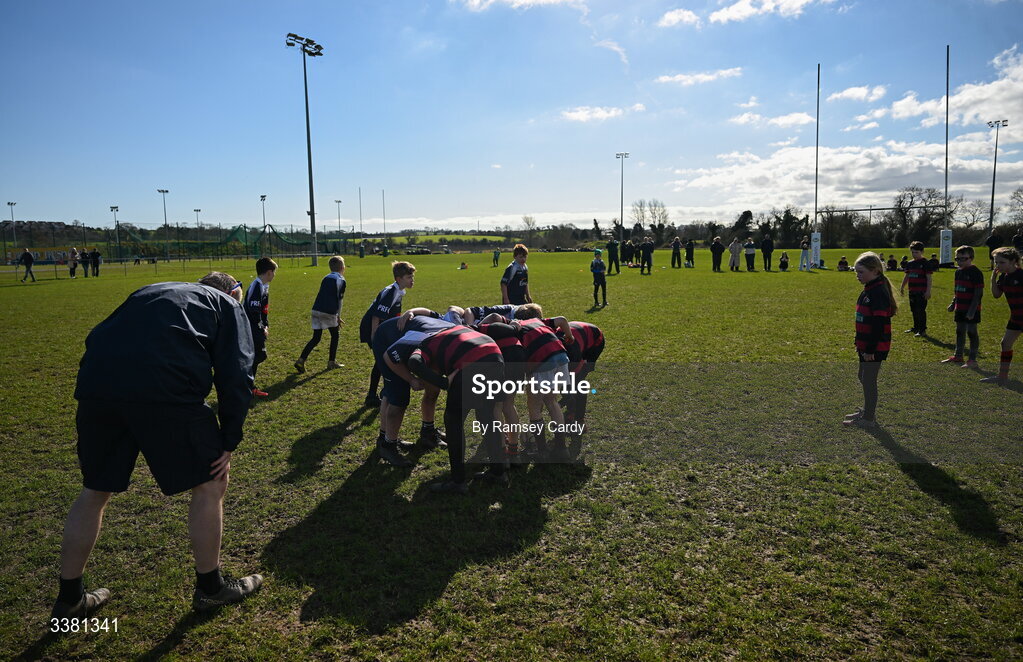 7 March 2026; Action during the Aviva Minis Rugby Festival between Portlaoise RFC and Arklow RFC at Balbriggan Rugby Club in Dublin. Photo by Ramsey Cardy/Sportsfile
