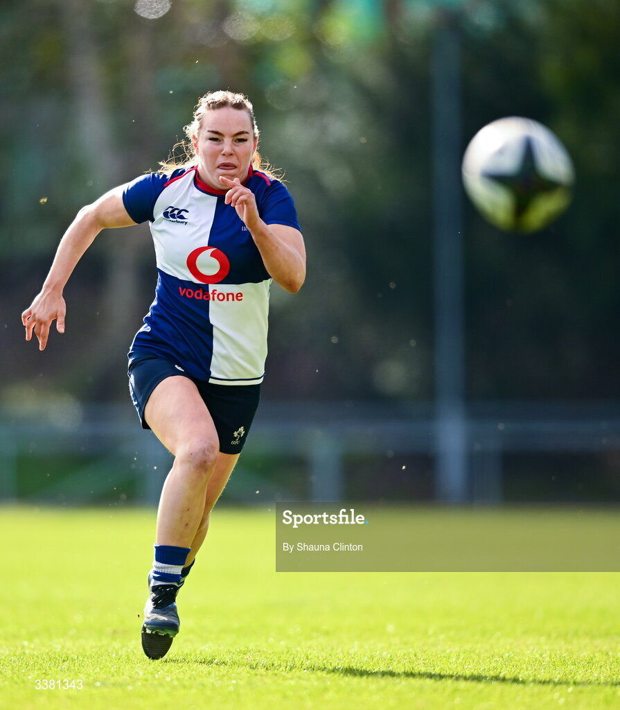 7 March 2026; Niamh Marley of Wolfhounds during the Celtic Challenge Round 10 match between Wolfhounds and Clovers at Belfield Bowl in Dublin. Photo by Shauna Clinton/Sportsfile