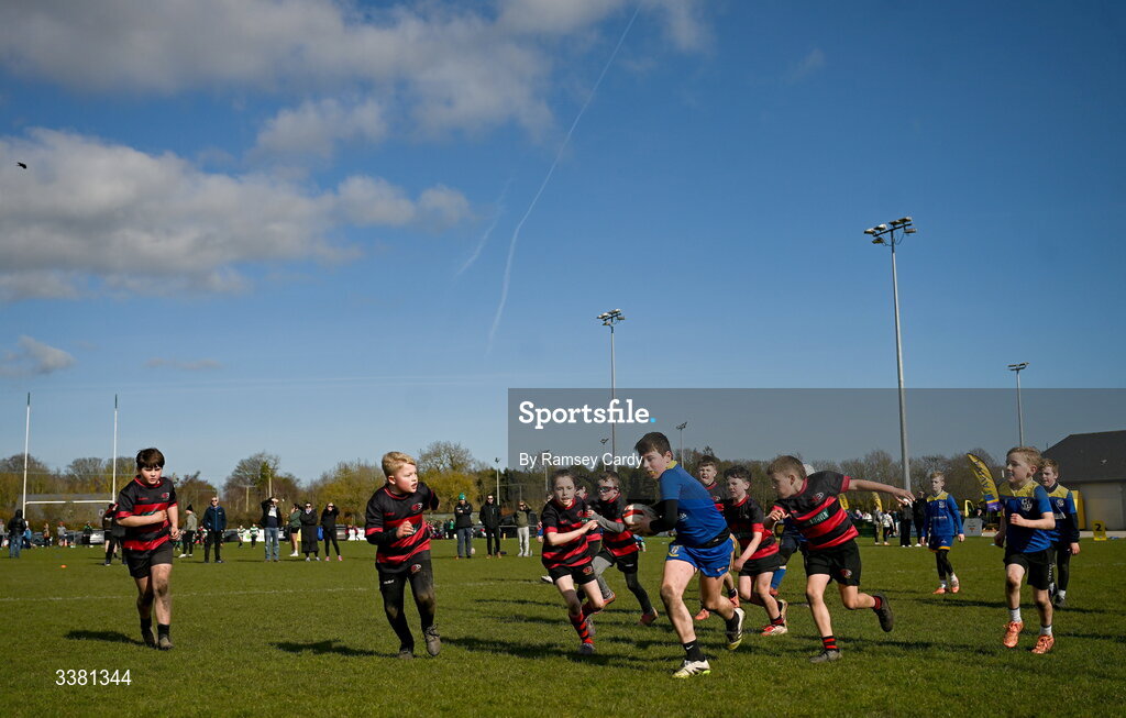 7 March 2026; Action during the Aviva Minis Rugby Festival between Dundalk RFC and Balbriggan RFC at Balbriggan Rugby Club in Dublin. Photo by Ramsey Cardy/Sportsfile