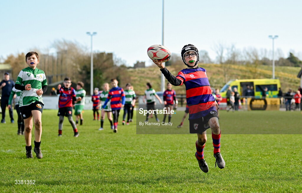 7 March 2026; Action during the Aviva Minis Rugby Festival between Athboy RFC and Balbriggan RFC at Balbriggan Rugby Club in Dublin. Photo by Ramsey Cardy/Sportsfile