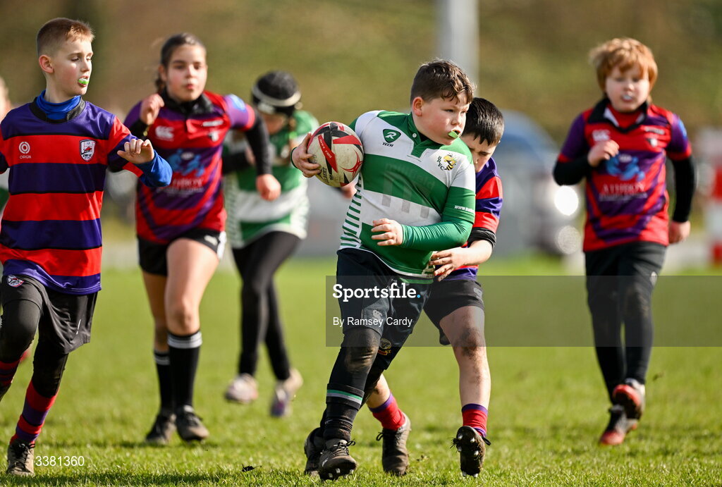 7 March 2026; Action during the Aviva Minis Rugby Festival between Athboy RFC and Balbriggan RFC at Balbriggan Rugby Club in Dublin. Photo by Ramsey Cardy/Sportsfile