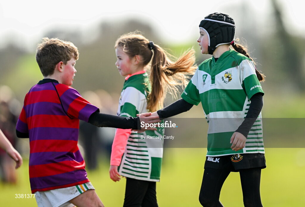 7 March 2026; Action during the Aviva Minis Rugby Festival between Athboy RFC and Balbriggan RFC at Balbriggan Rugby Club in Dublin. Photo by Ramsey Cardy/Sportsfile