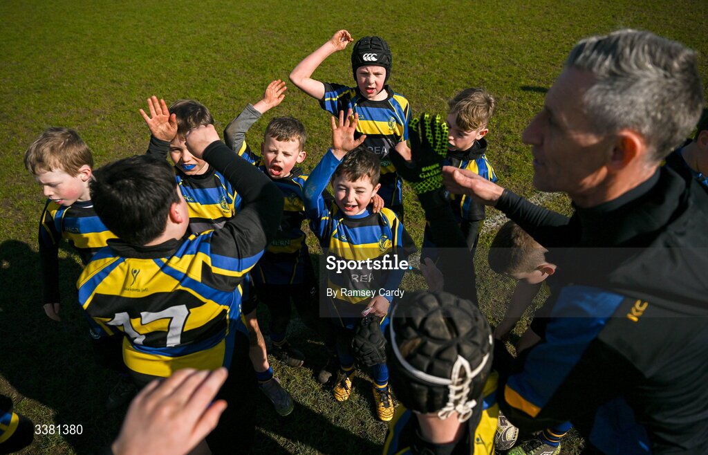 7 March 2026; The Midland Warriors team during the Aviva Minis Rugby Festival at Balbriggan Rugby Club in Dublin. Photo by Ramsey Cardy/Sportsfile