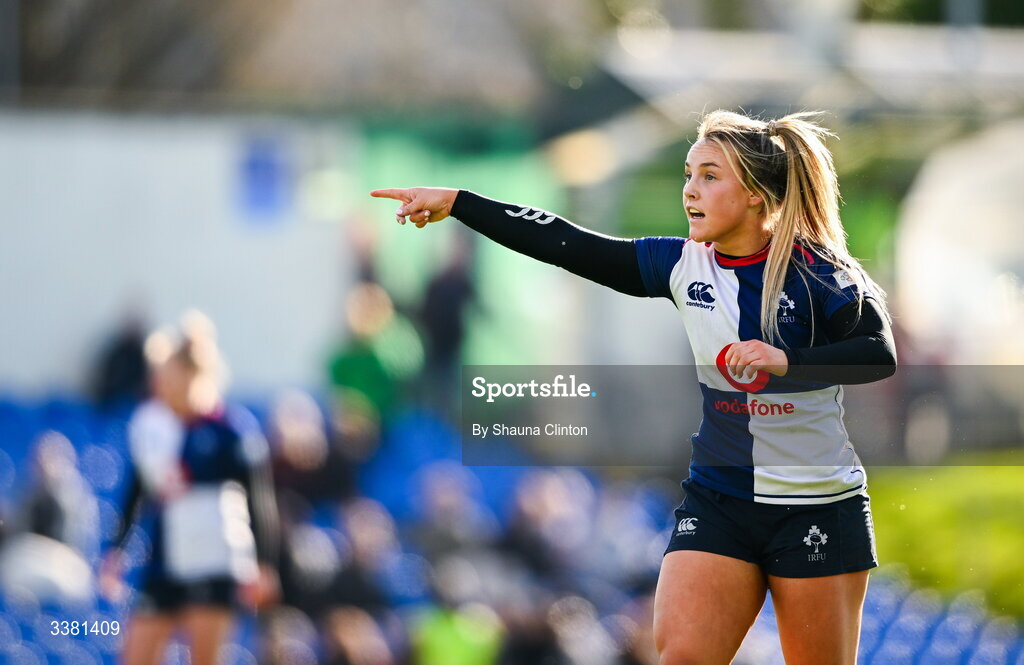 7 March 2026; Aoife Dalton of Wolfhounds during the Celtic Challenge Round 10 match between Wolfhounds and Clovers at Belfield Bowl in Dublin. Photo by Shauna Clinton/Sportsfile