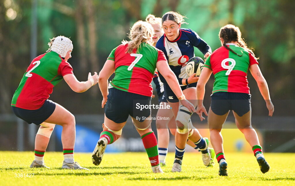 7 March 2026; Naoise Smyth of Wolfhounds during the Celtic Challenge Round 10 match between Wolfhounds and Clovers at Belfield Bowl in Dublin. Photo by Shauna Clinton/Sportsfile