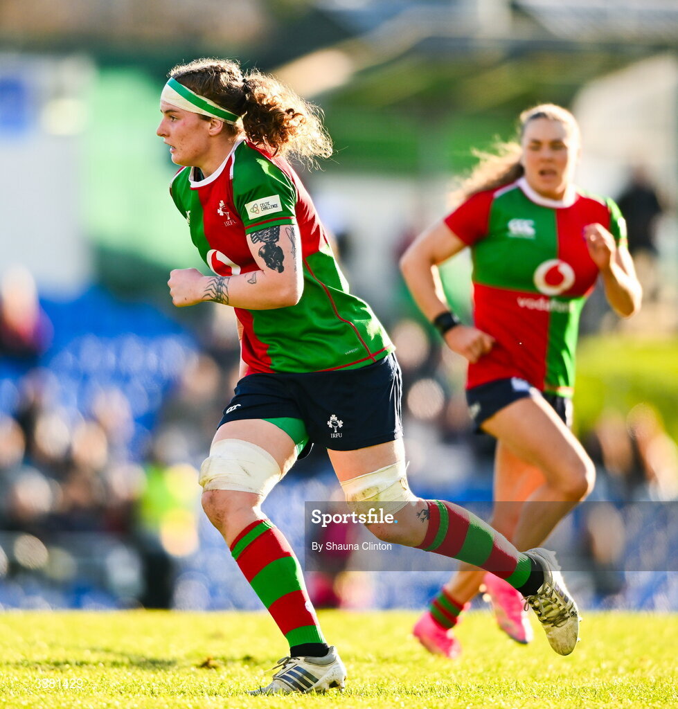 7 March 2026; Ruth Campbell of Clovers during the Celtic Challenge Round 10 match between Wolfhounds and Clovers at Belfield Bowl in Dublin. Photo by Shauna Clinton/Sportsfile