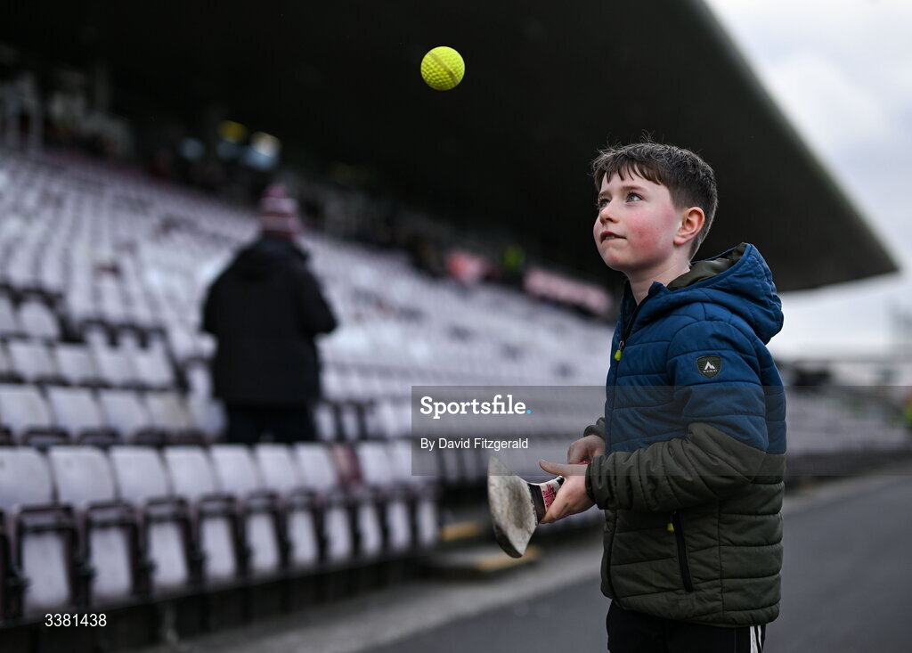 7 March 2026; Kodi Rooney, age 8, from Ebbeyknockmoy, Galway before the Allianz Hurling League Division 1A match between Galway and Kilkenny at Pearse Stadium in Galway. Photo by David Fitzgerald/Sportsfile