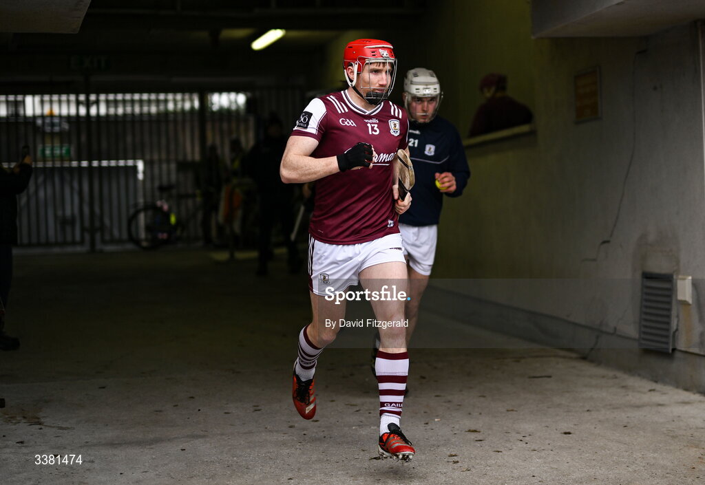 7 March 2026; Conor Whelan of Galway runs out before the Allianz Hurling League Division 1A match between Galway and Kilkenny at Pearse Stadium in Galway. Photo by David Fitzgerald/Sportsfile