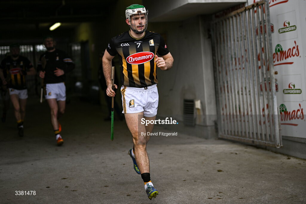 7 March 2026; Paddy Deegan of Kilkenny runs out before the Allianz Hurling League Division 1A match between Galway and Kilkenny at Pearse Stadium in Galway. Photo by David Fitzgerald/Sportsfile