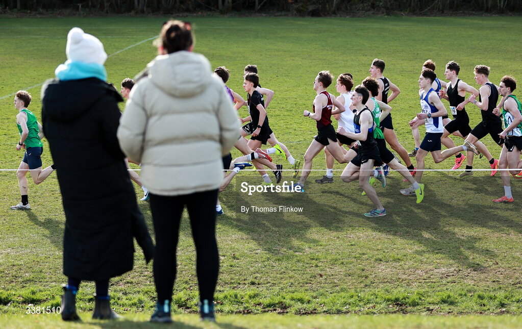 7 March 2026; A view of action during the 123.ie All Ireland Schools’ Cross Country Championships at Mallusk Playing Fields in Newtownabbey, Antrim. Photo by Thomas Flinkow/Sportsfile
