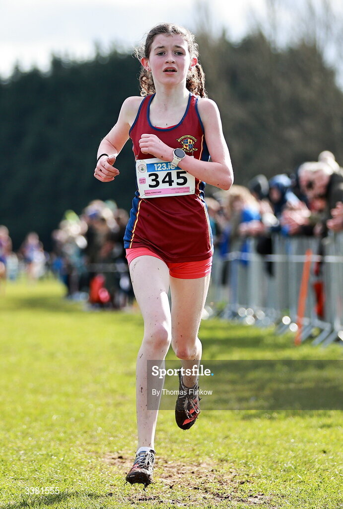 7 March 2026; Ailbhe Finucane of Loreto Stephen's Green, Dublin, competes in the junior girls event during the 123.ie All Ireland Schools’ Cross Country Championships at Mallusk Playing Fields in Newtownabbey, Antrim. Photo by Thomas Flinkow/Sportsfile