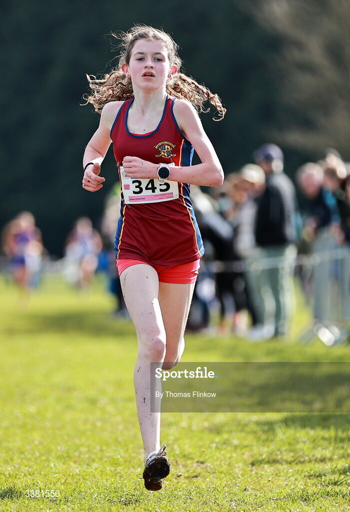 7 March 2026; Ailbhe Finucane of Loreto Stephen's Green, Dublin, competes in the junior girls event during the 123.ie All Ireland Schools’ Cross Country Championships at Mallusk Playing Fields in Newtownabbey, Antrim. Photo by Thomas Flinkow/Sportsfile