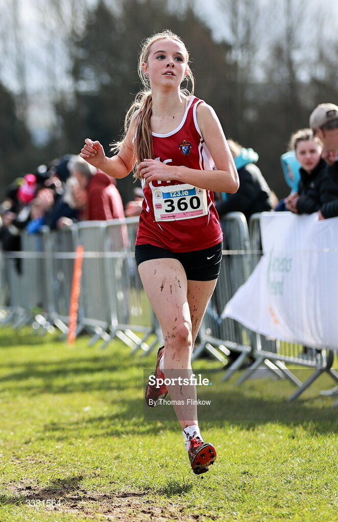 7 March 2026; Robyn Browne of St. Mary's Naas Co. Kildare competes in the junior girls event during the 123.ie All Ireland Schools’ Cross Country Championships at Mallusk Playing Fields in Newtownabbey, Antrim. Photo by Thomas Flinkow/Sportsfile